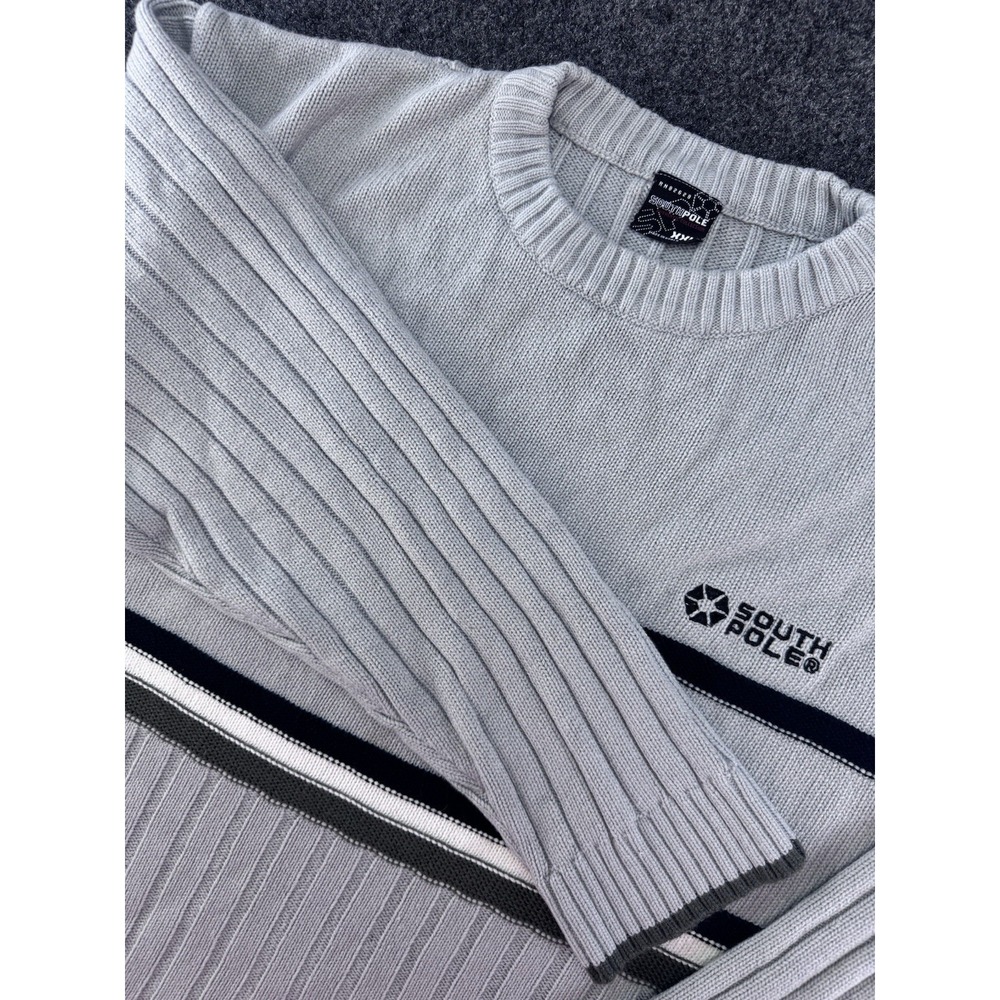 Southpole Ribbed Knit Crewneck Sweater Gray Size XXL Made in Korea